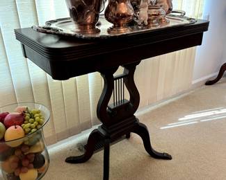 Victorian fold out table, silverplated tea service 