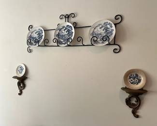 Blue & white plates, display shelves 