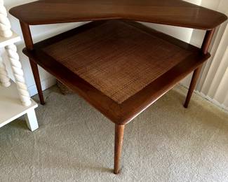 Corner Table in Teak and Rattan, Peter Hvidt 