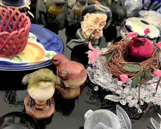 Woodland figures, birds 