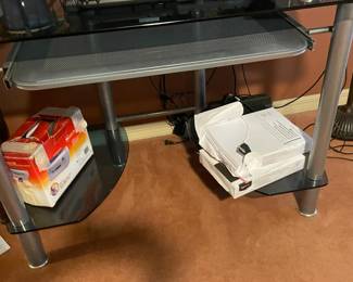 4 ft silver metal glass top desk