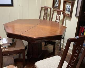 8 sided table & 6 chairs