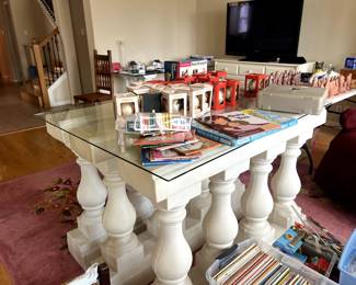 Glass Top Table & Contents