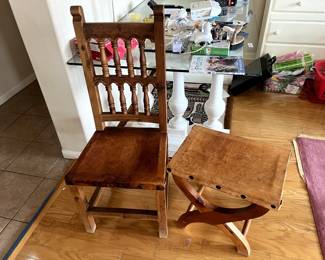 Wooden/Leather Chair & Table