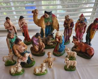 Vintage Columbia Chalkware nativity set