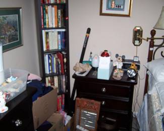 DARK-FINISH NIGHT STAND, BOOKSHELF & MORE