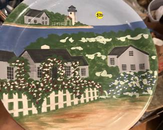 Handpainted decorative plate, New England scene