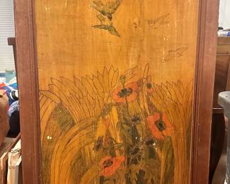Wood burn and stain on wood panel. Salvaged from historic home—backstory unknown