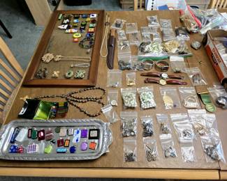 VINTAGE COSTUME JEWELRY, WATCHES, HANDMADE ART GLASS JEWELRY, ETC.