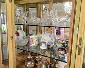 CUT GLASS, HAND PAINTED CHINA, SILVERPLATE SERVICE