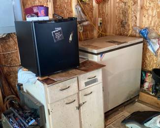 chest freezer and old cabinets