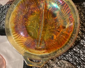 Gorgeous vintage orange glass divided dish