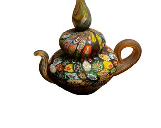 1960s Millefori Murano Glass Teapot Paperweight