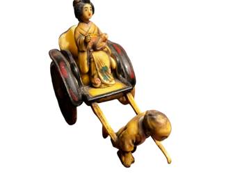 Vintage Geisha in Rickshaw with Dog