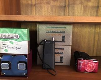 View-Master Stereoscope, Two Sony Transceivers CB-801W, Nikon Coolpix Digital Camera.