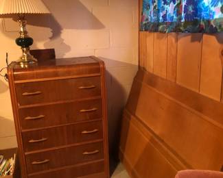 Waterfall Chest of Drawers, Twin Size Headboard, Footboard and Side Rails.