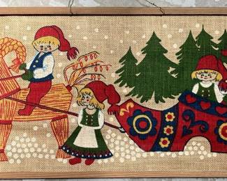 SWEDISH WALL HANGING OF CHILDREN IN SLEIGH
