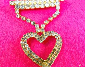 Green & Clear Rhinestones HEART PIN
