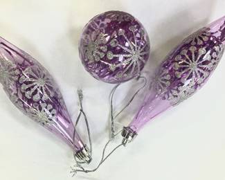 Three (3) Purple & Silver Glass Ornaments
