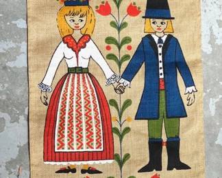 Artist Signed Swedish Wall Hanging of the Happy Couple
