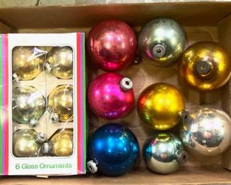 Box of Vintage Christmas Ornaments including Boxed W.T. Grant
