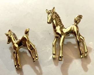 TWO Gold Tone DEER PINS
