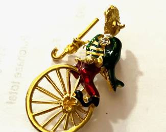 Bobble Head Clown on High Wheel Bicycle Pin
