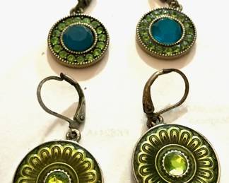 Two (2) Pairs of Pierced Colored Rhinestone Earrings
