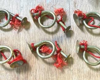 SIX Brass French Horn Ornaments
