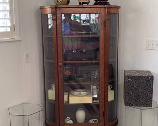 Antique Bent-glass Curio Cabinet, Wood/Glass Displays