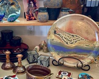 Southwest Decor, Handmade Pottery, Japanese Oke Barrel Lustreware Sushi Server, Mark Thorson Pottery Pieces