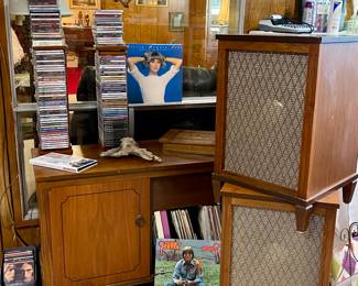 Stereo/Record Player with Speakers, DVD’s, CD’s, Records, VHS