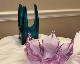 Vintage Artglass, Vintage Viking Three Foil Glass Candleholder MCM Bluenique