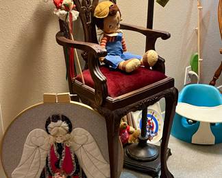 Antique Childs High Chair with Velvet Seat