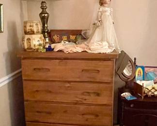 Wood Dresser, Brass Lamp