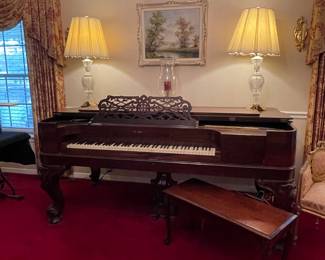 Antique Decker Square Rococo Style Grand Piano