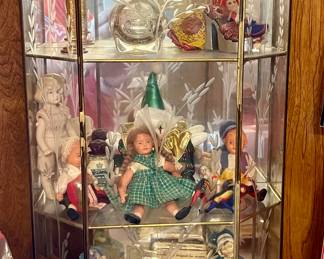 Etched Glass Table-top Curio, Dolls, Perfume Bottles