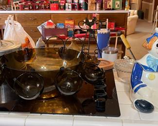 MCM Acrylic Punchbowl, Raggedy Ann Cookie Jar, Vintage Aluminum Cake Keeper