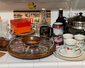 MCM Lazy Susan, Chaffing Dish, Glassware