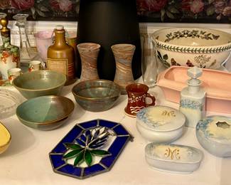 Signed Pottery, Bavarian China, Stained Glass Bluebonnets