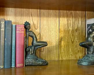 Antique 1927 Armor Bronze Nude Figural Bookends, Vintage Books