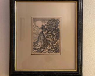 Birger Sandzen Signed Lithograph “Cedar and Sentinel Rock”