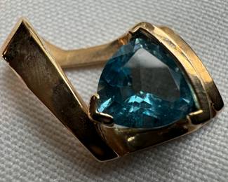 14K Gold & Blue Topaz Pendant