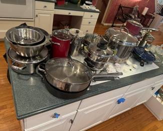 Massive Kitchen Selection of Pots, Pans, Dishes, Cookers, Blenders, This, That 