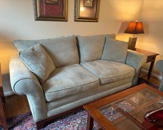 Craftmaster Microsuede Pale Green Upholstered Sofa (36"D x 84"W x 33" Back Height)