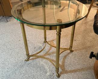 LaBarge Brass Base with Glass Top Oval Side Table (24"D x 22.5"H)