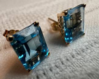 14K Gold & Blue Topaz Earrings