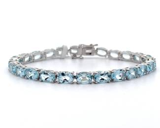 Oval Basket Link Blue Topaz Tennis Bracelet