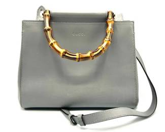 GUCCI Gray Bamboo Leather 2WAY Shoulder Bag - Authentic