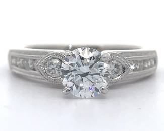 1.40 Carat Diamond Three-Stone Milgrain Channel Ring in 14k White Gold
